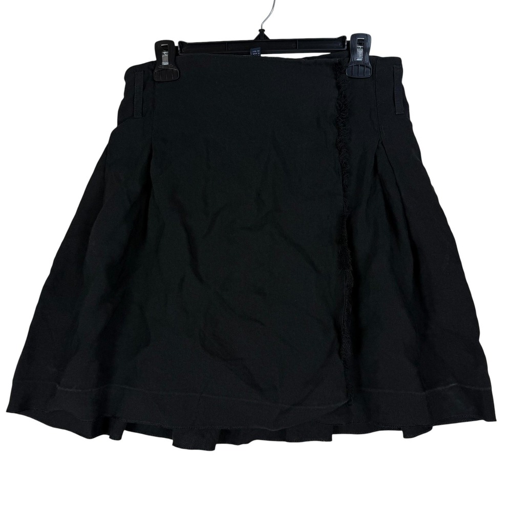 Burberry London Skirt Womens 6 Black Linen Wrap Pleated Fringe Lined Knee Length